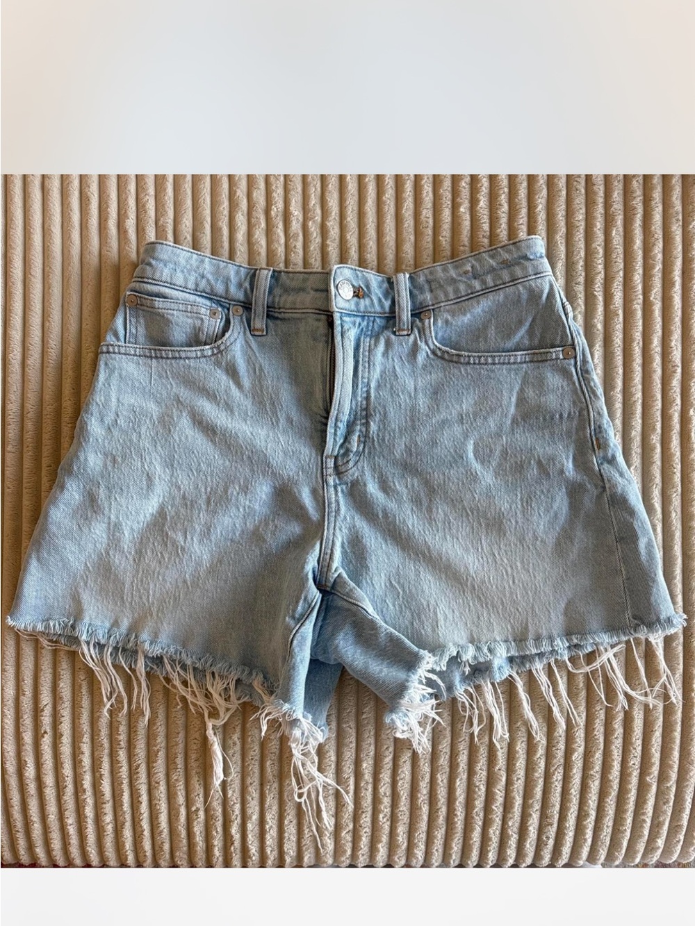Madewell Light Blue High-Rise Frayed Hem Denim Shorts